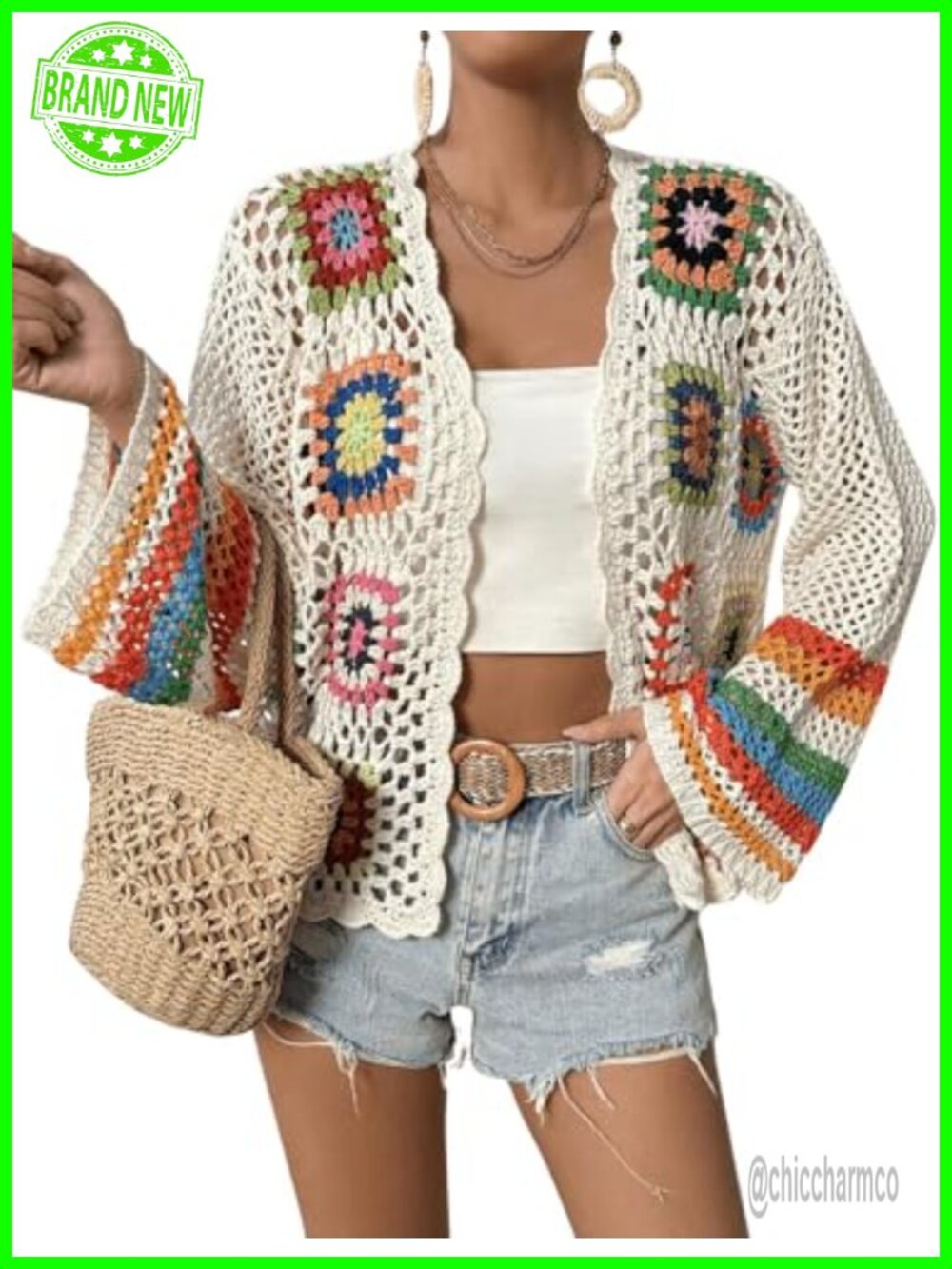 Womens Floral Crochet Cardigan Open Front Lightweight Sweater